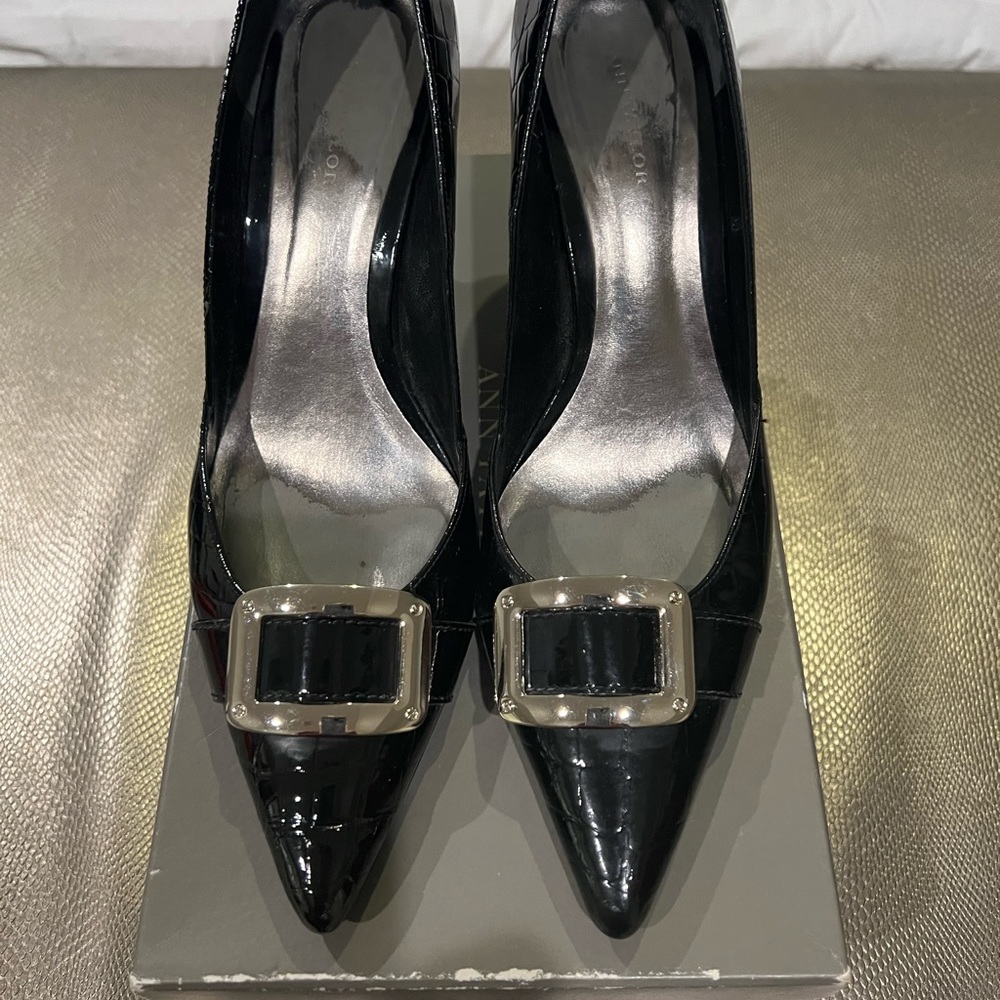 Black Embossed Crocodile Patent Leather Heels